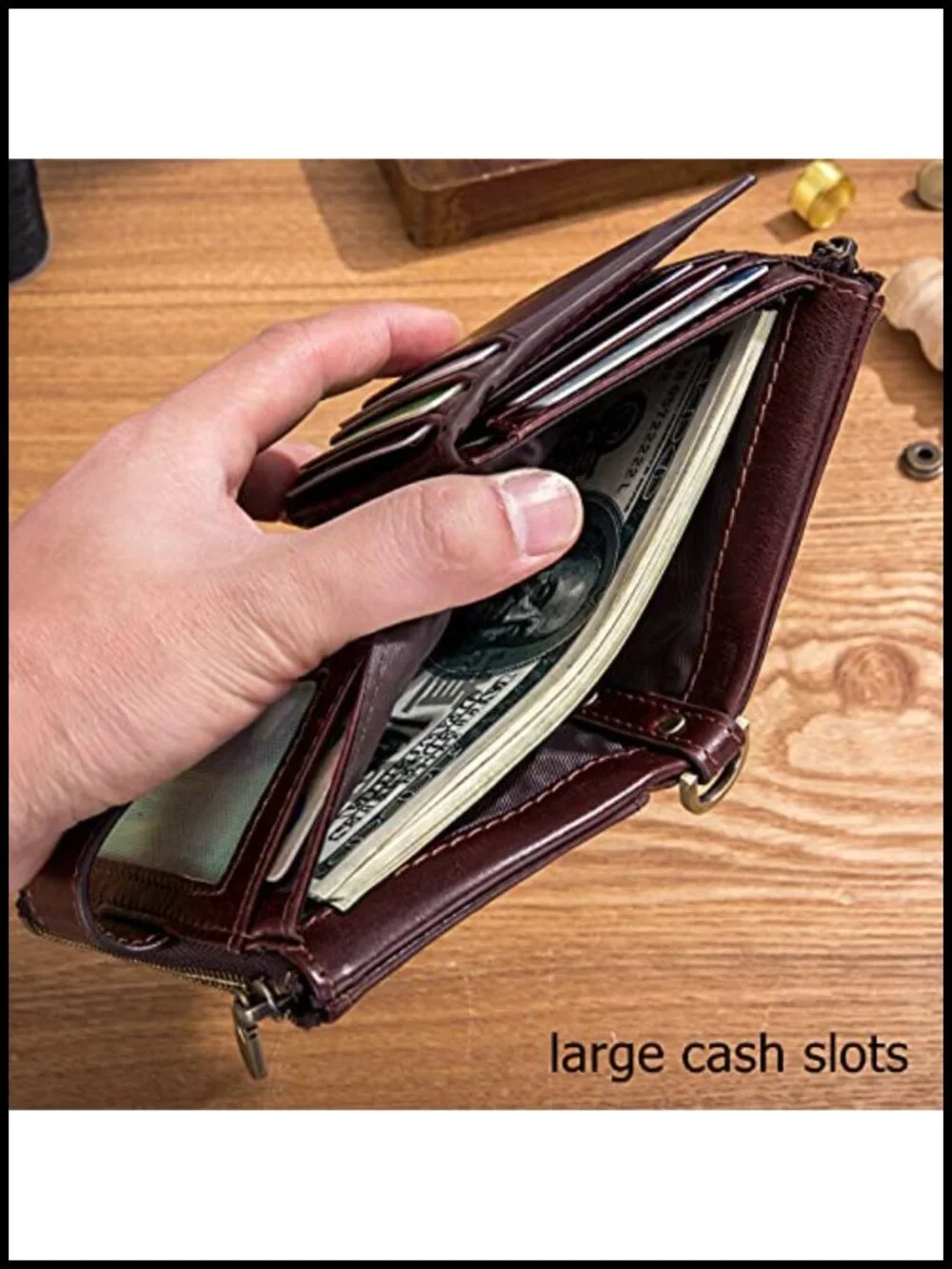 Genuine Leather Bifold RFID Blocking Men's Wallet with Chain